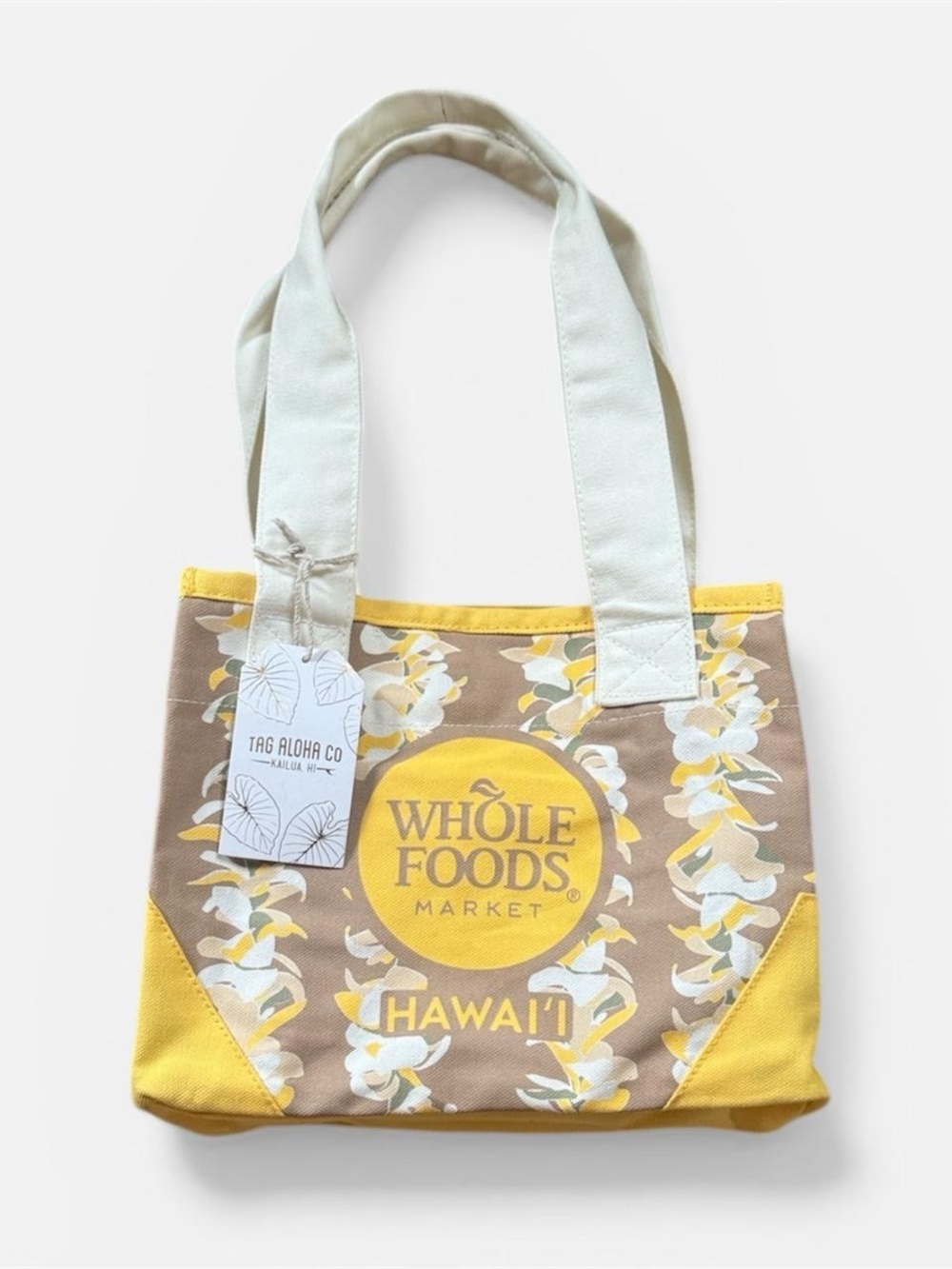 Whole Foods Tag Aloha Company Yellow Plumeria lei Mini Tote Bag Hawaii Exclusive